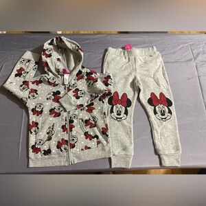 Minnie Mouse Grey Zip Hoodie & Joggers Set Sz 3T #2053